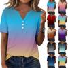 Women's Fashionable Casual Short-sleeved Gradient Printed V-neck Top