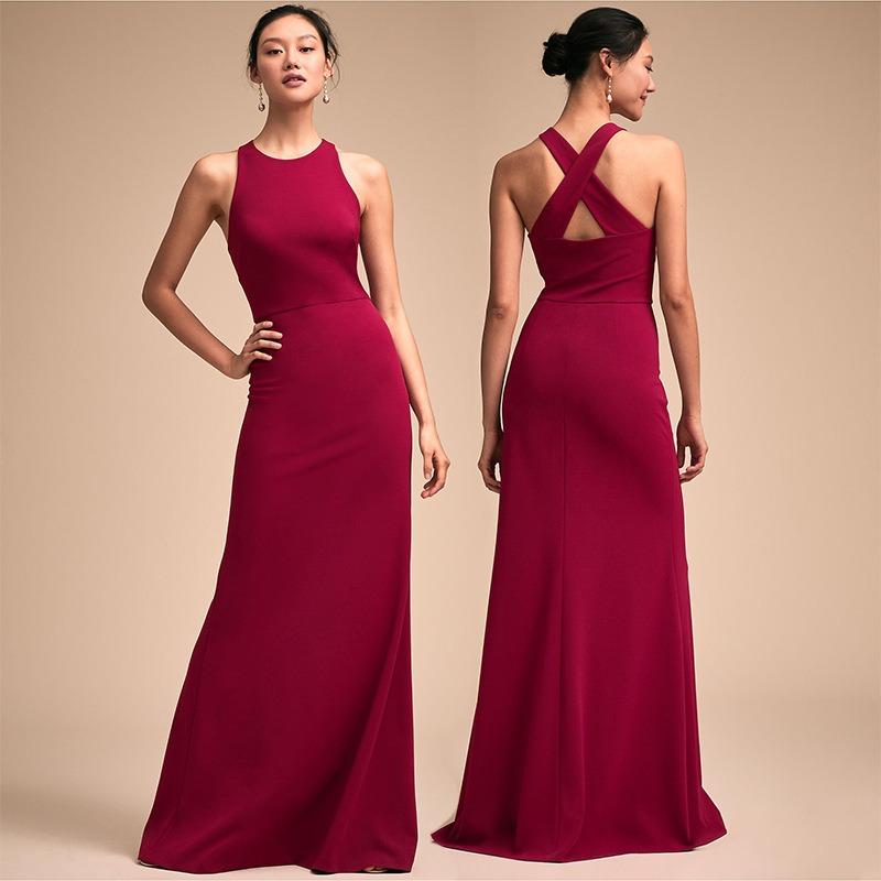 Spring sexy fashion women's halter strap cross evening dress