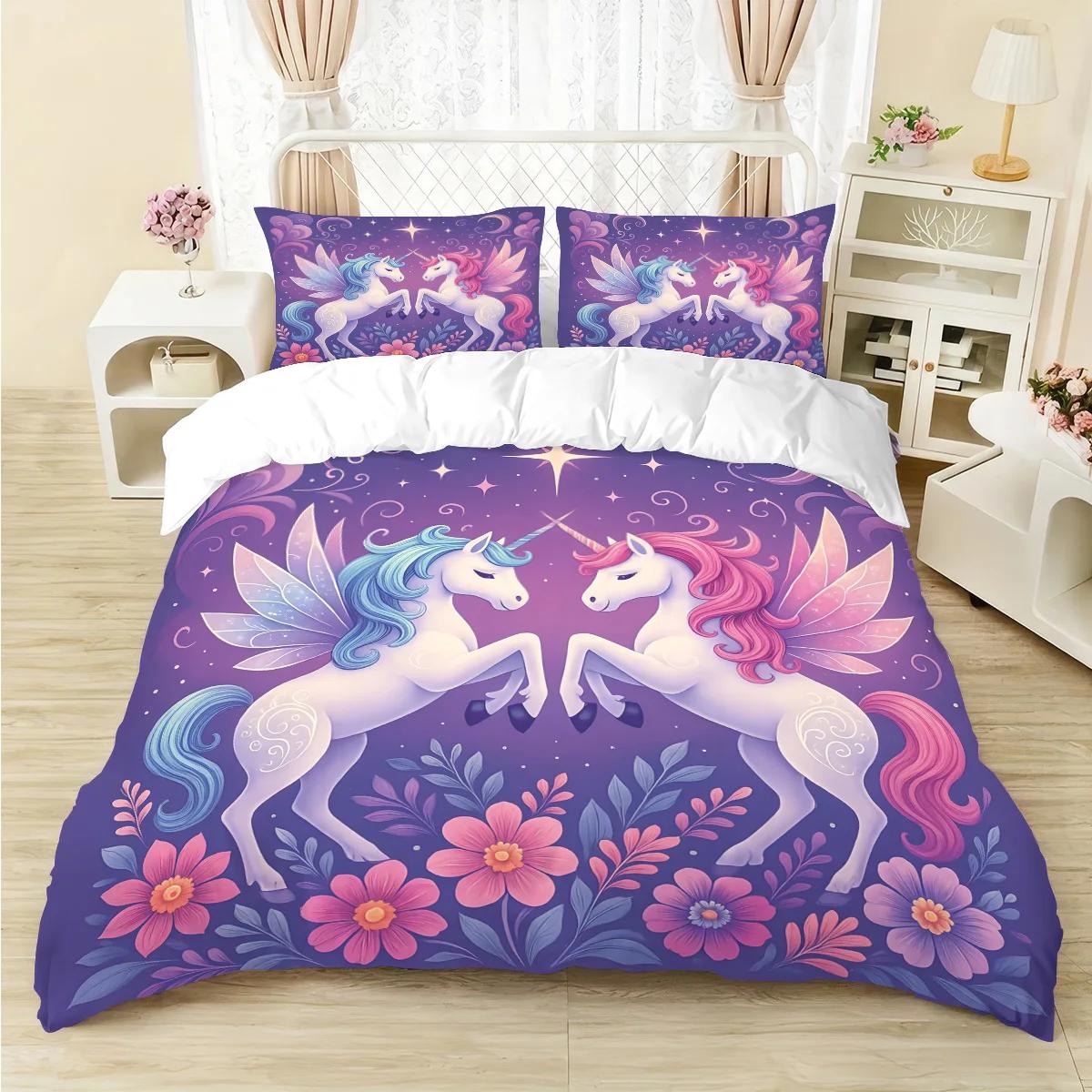 

Comforter 3-Piece Set Of Dreamy Unicorn Print 1 Down +2 S No Core. Soft And Comfortable Machine Washable Comforter (quilt)-EU Single(135*200cm)3pcs