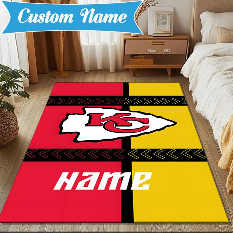 Custom Name Kansas Chiefs Fan Gear Rug Game Carpet, Floor Mat for Bedroom Living Room Entryway Rug, Home Decor Idea Gift for Christmas birthday