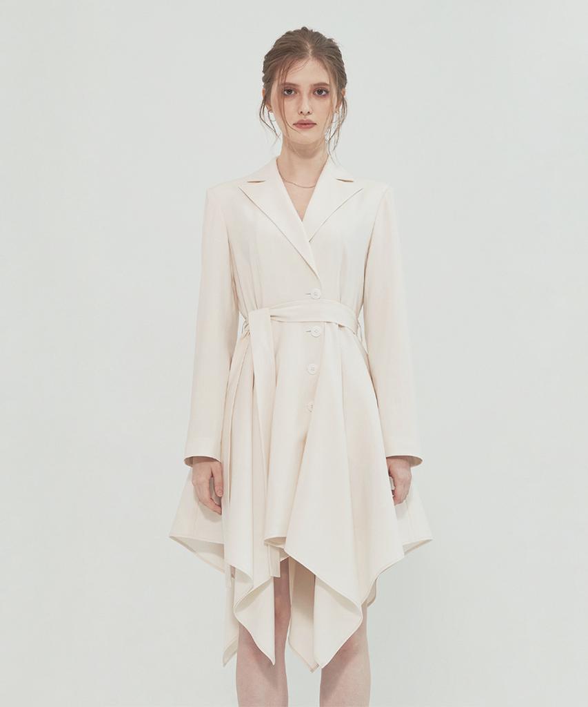Monophobia Asymmetrical Dress With Square Cutting Drape Ivory
