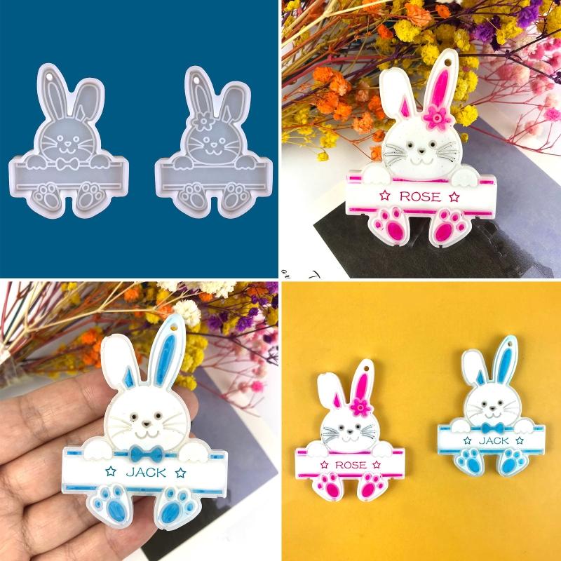 Shiny Glossy Easter Couple for Key Pendant Mold Resin Craft Easter Day Bunny Mold for DIY Keychain Necklace Charms Makin