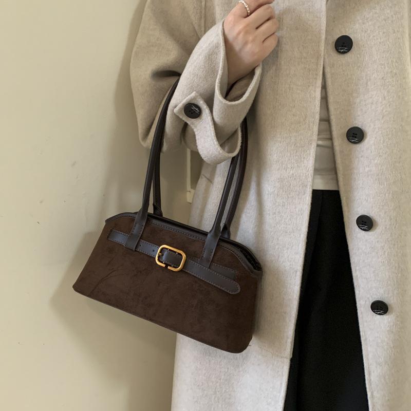 Retro niche suede bag women's 2025 new trendy autumn and winter versatile single shoulder underarm bag leopard print baguette bag