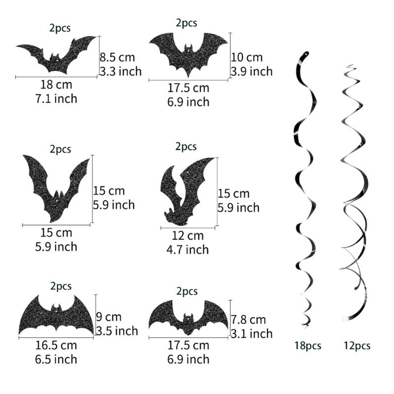30Pieces Bats Swirls Ornament Ceiling Decoration for Birthday Festival Home Ceiling Swirls Ornament