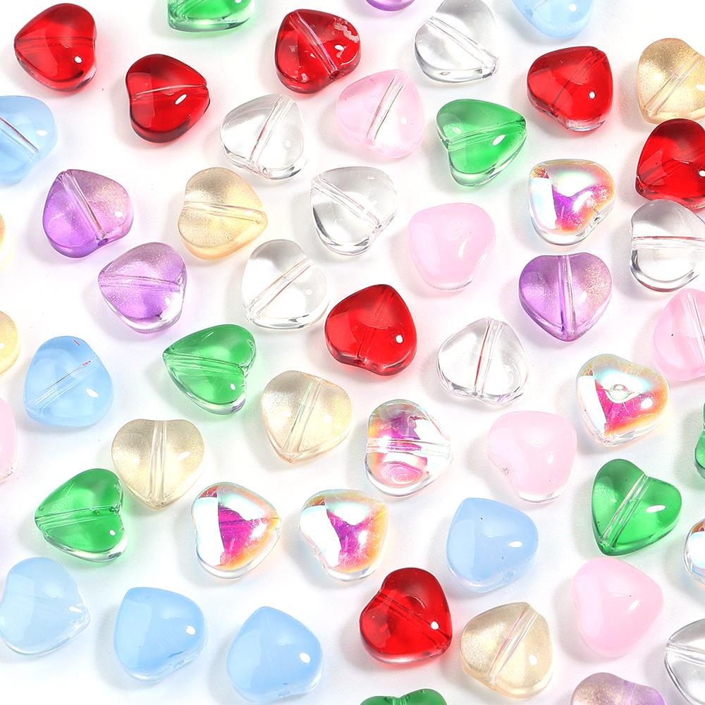 50Pcs/lot Heart Shape Czech Glass Beads Colorful Clear Loose Lampwork Beads for DIY Bracelets Charms Jewelry Making Accessories