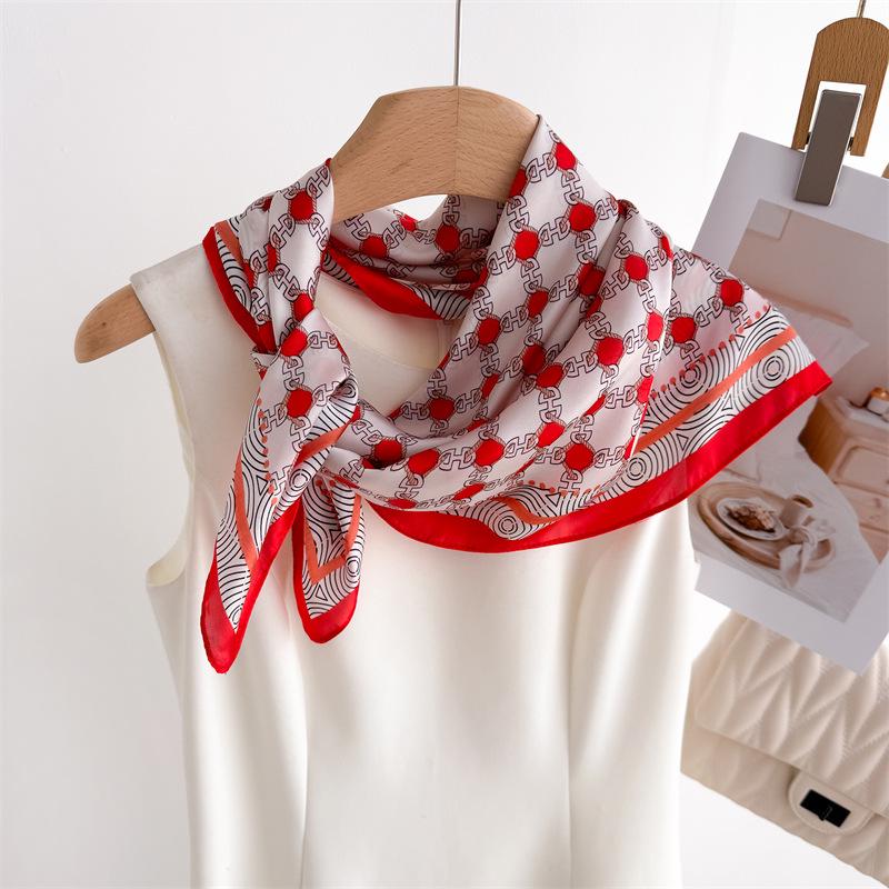 Elegant Spring Floral Silk-Blend Square Scarf - Headscarf & Neck Protection Neckerchief for Women