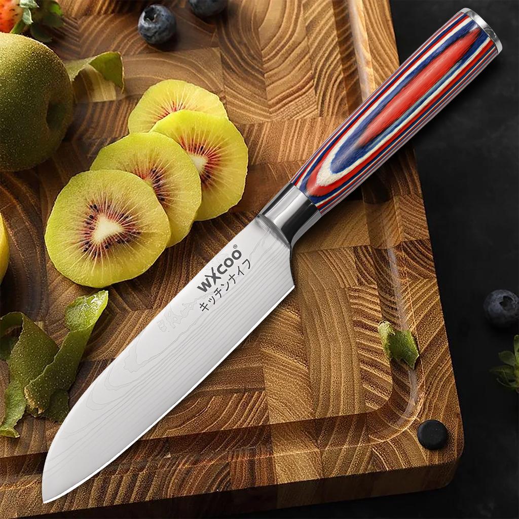 Damascus Steel Pattern Santoku Knife Professional Japanese Chef's Knife Sharp Enough for Slicing Meat Fish Fruit Kitchen Cleaver