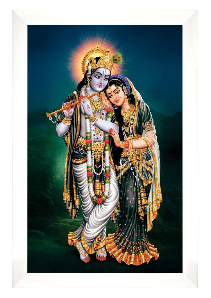 IBA Indianbeautifulart Radha Krishna Bilderamme Religiøs Plakat Hvit Veggramme Guddom Fotorama Veggdekor For Hjem Kontor Tempel-10 x 12