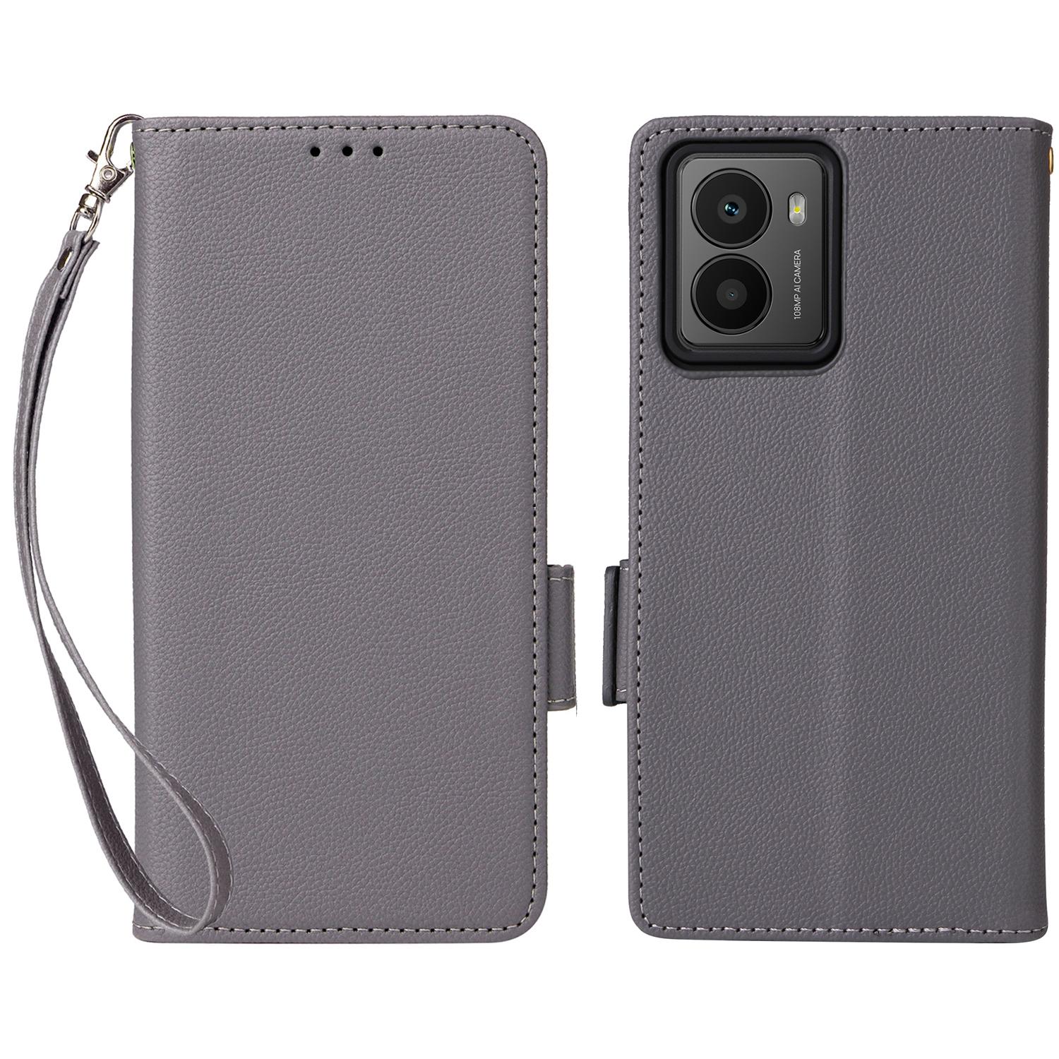 

Чехол для HMD Fusion 5G с ремешком на запястье, текстура личи, кошелек из ПУ кожи, чехол для телефона Grey