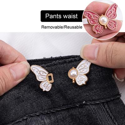 2 Pairs Pant Waist Tightener Adjustable Butterfly Button Pins Pants Clips Detachable Decorative Waist Buckles for Loose Jeans Pants Skirts