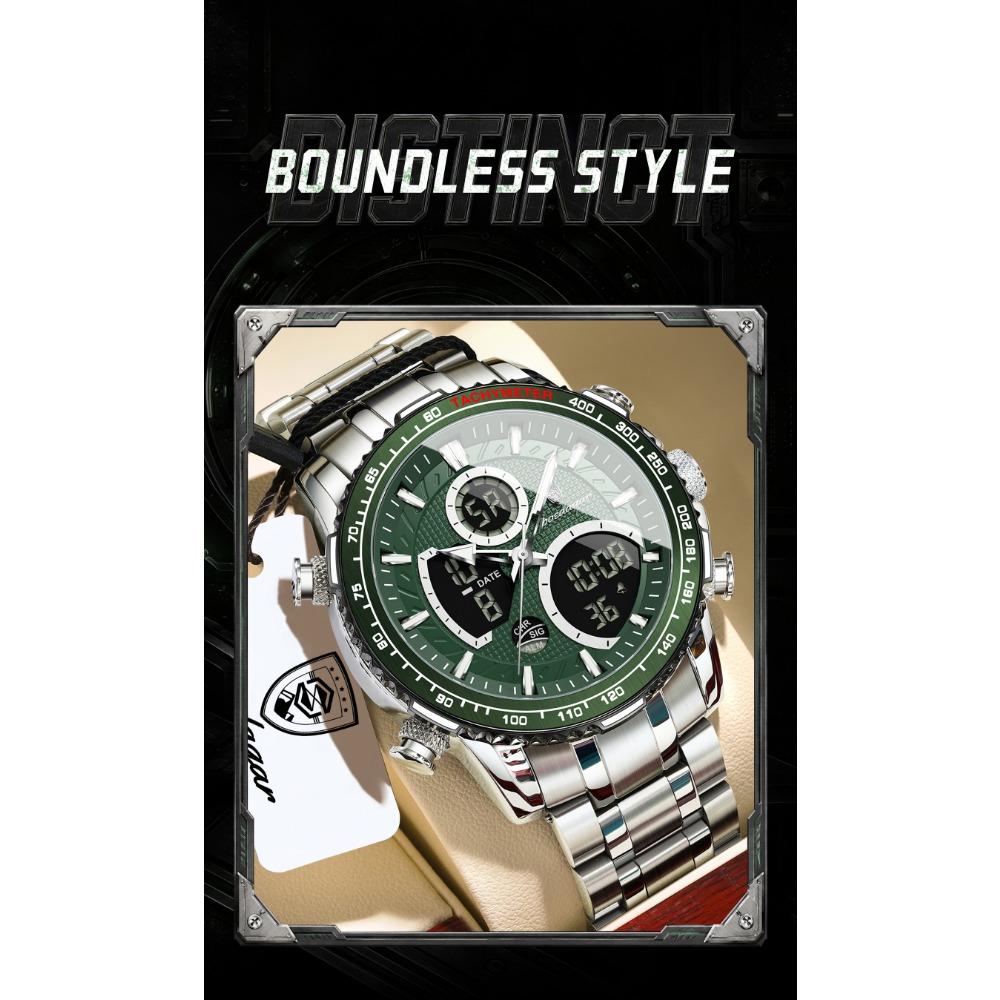 POEDAGAR Top LED Man Clock Waterproof Electronic Luxury Men's Watches Dual Time Display Digital Stainless Steel Quartz Watch