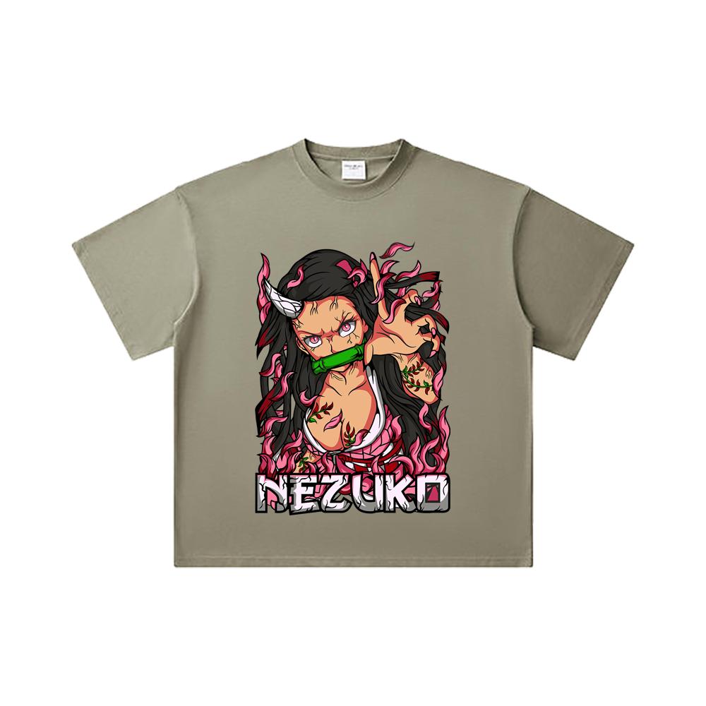 260 GSM Double Yarn 32 Count 100% Cotton Demon Slayer V73 Nezuko Print Unisex Heavy Cotton T Shirt