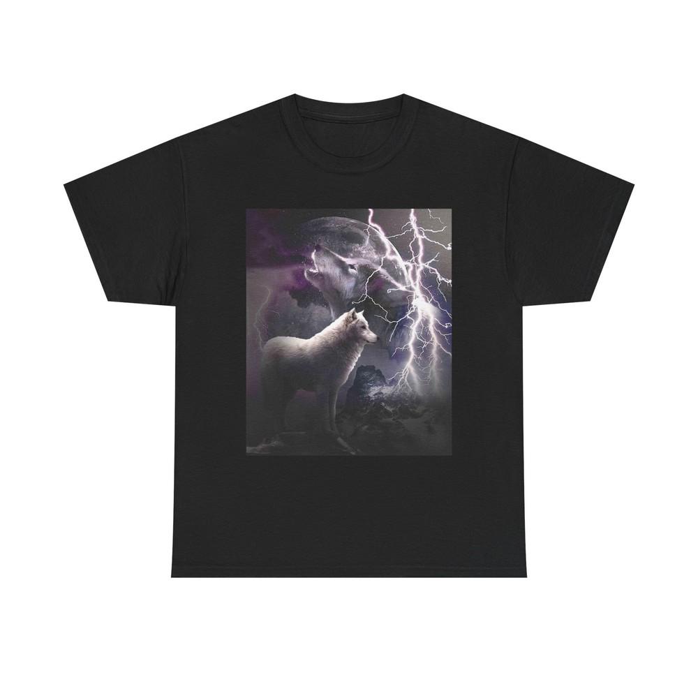 Wolf Lightning Strikes Graphic T Shirt Retro Howling Unisex Heavy Cotton Tee Unisex T-Shirt S