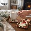 Winter Holiday Housewarming Gifts 4Pcs Christmas Coasters Set, Non-slip Wood Cup Mats with Cork Base Tree Drink for Hot Drinks, Decorative Patchwork