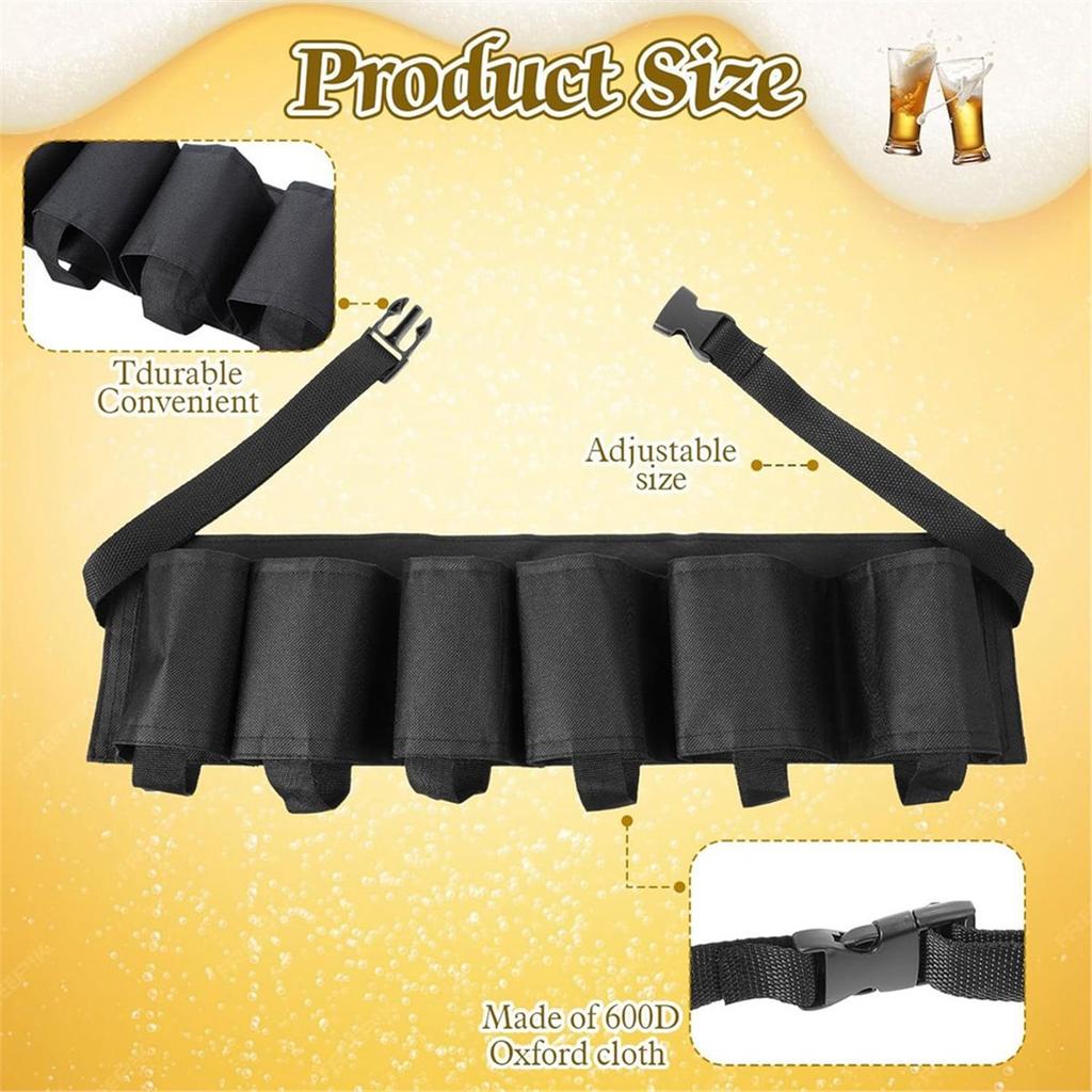 Beer Belt Portable Soda Bottle Beer Holder Drink Holds 6 Cans Adjustable Beer Waist Holder