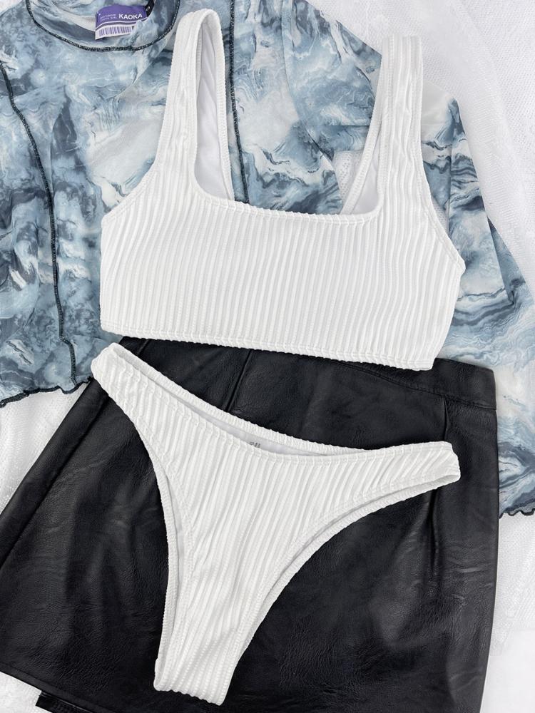 New 2024 Sexy Ribbed Sports Bikini Women Swimsuit Female Swimwear Two Pieces Bikini Set Triangle Bather Bathing Suit Swim Lady