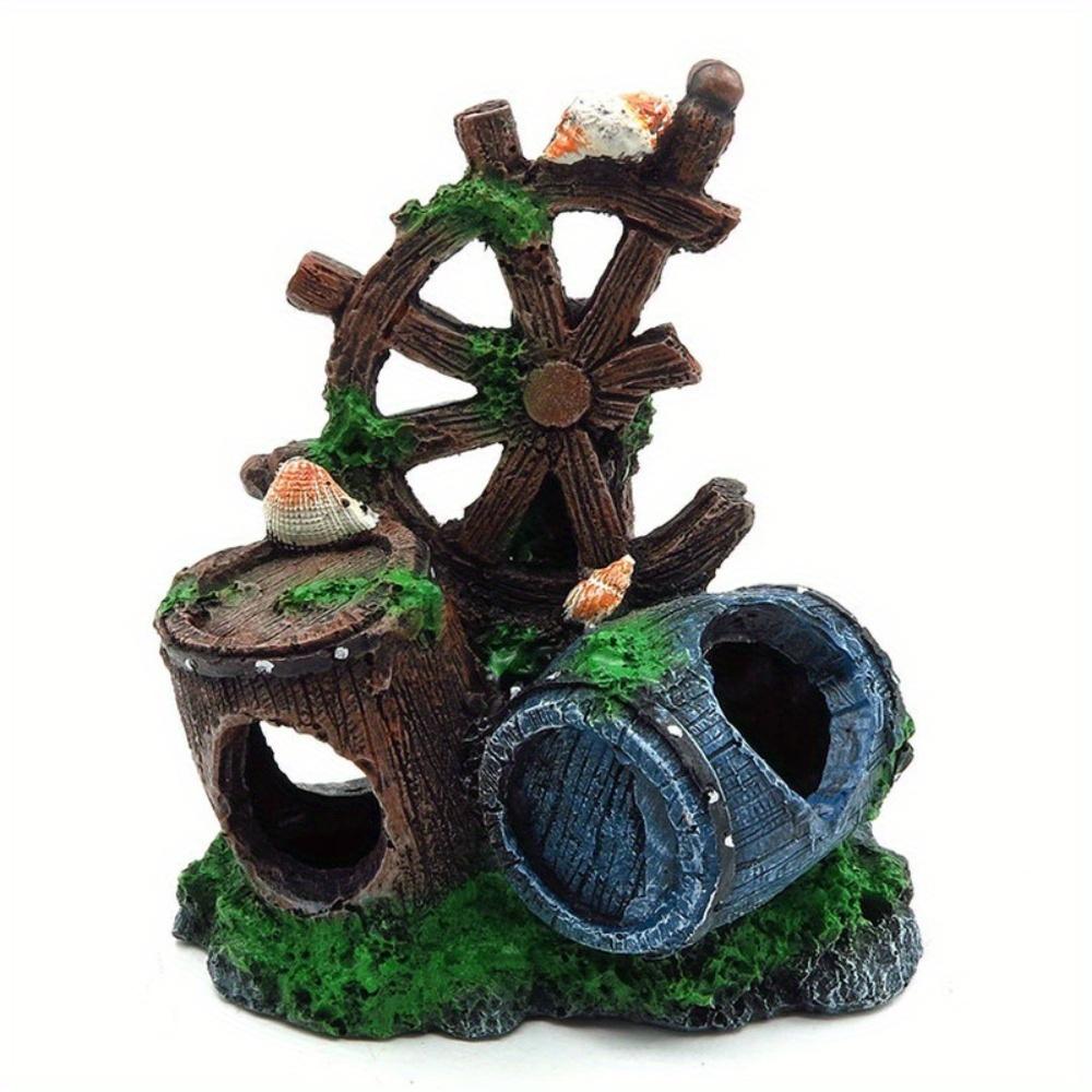 

Steering Wheel Wine Barrel Resin Aquarium Ornament Decoration Plant for Fish Tank Accessories Home Pet Fish Tank Decor Supplies