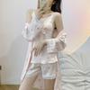 Ice silk pajamas set women's thin spring and summer new suspender shorts nightgown with chest pad sexy printed loungewear