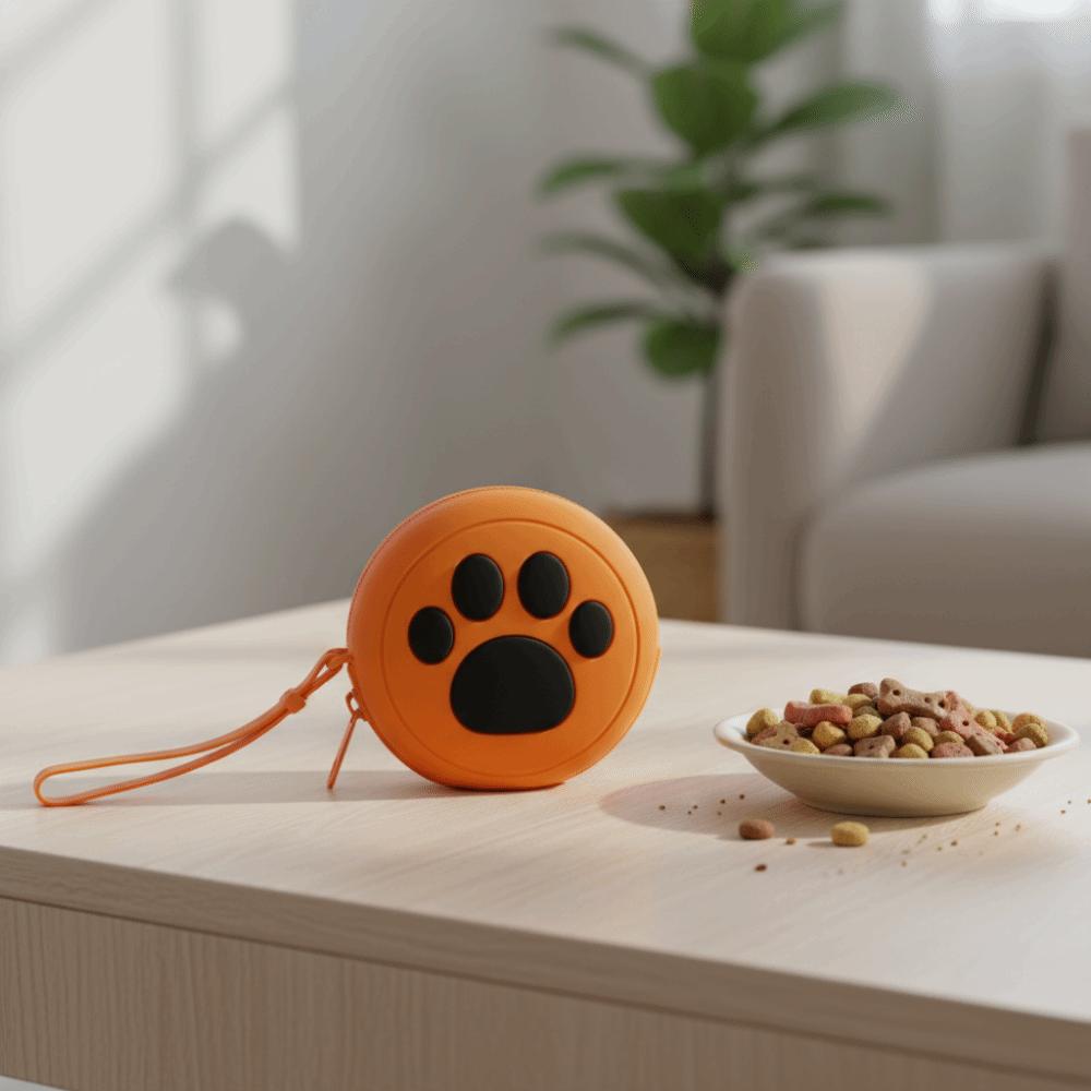 Multi-functional Waterproof Silicone Dog Treat Pouch Round Zippered Training Reward Pouch Paw Print Dog Treat Bag Keys