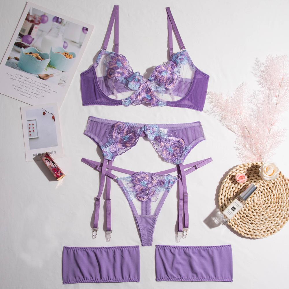 Stylish Steel Ring Embroidery Mesh Garter Belt Set - Multi-Color Body Shaping with Split Design