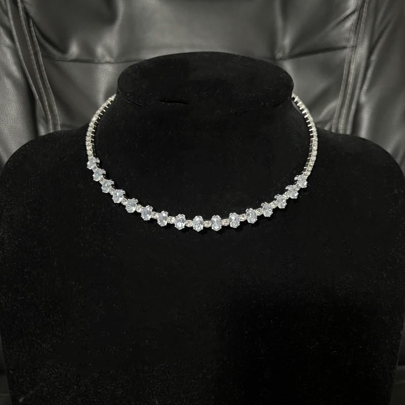 

Bridal Accessories Full Diamond Zircon Collar Necklace Earrings Three-Piece Set Women S Shiny Rhinestone Collar