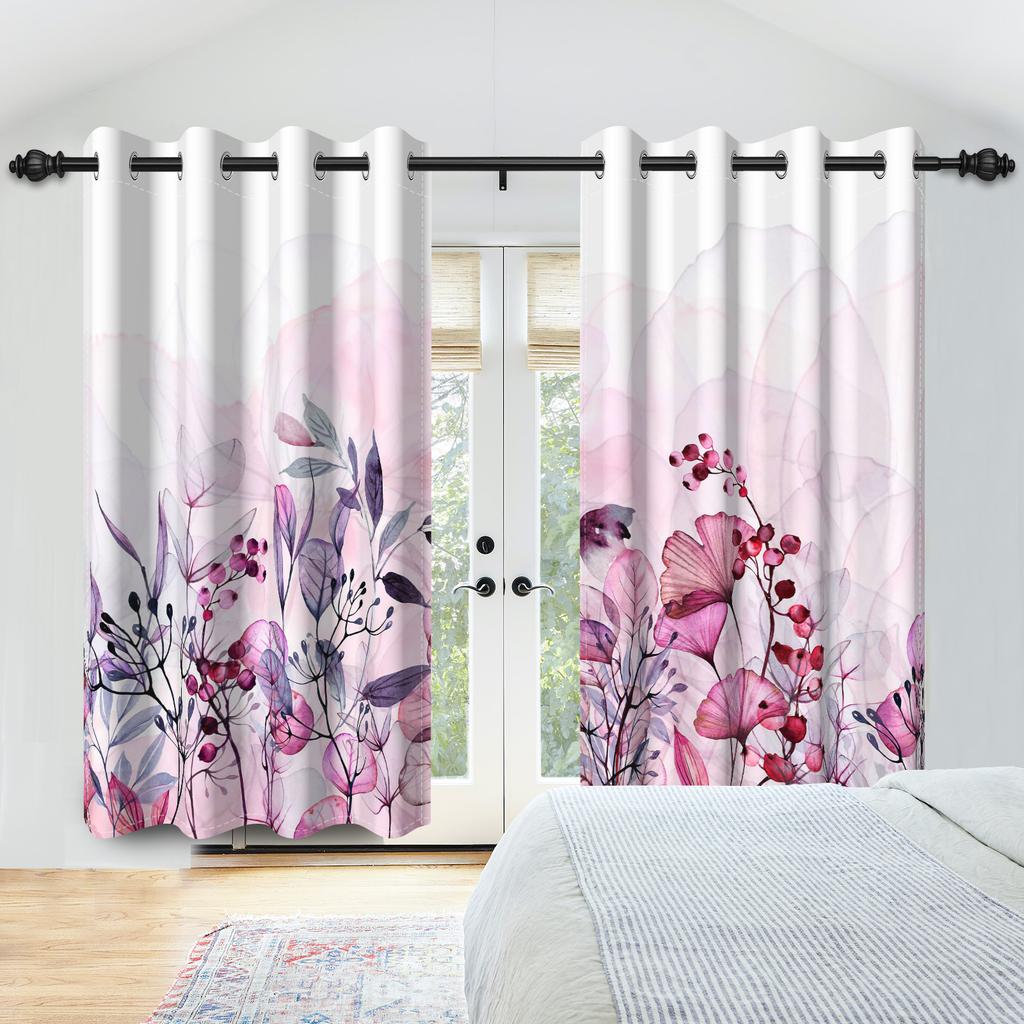 2ks Květinové okenní závěsy Akvarelový botanický potisk Polyesterové zatemňovací závěsy Kuchyň Obývací pokoj Pokoj pro dívky Dekor Závěs