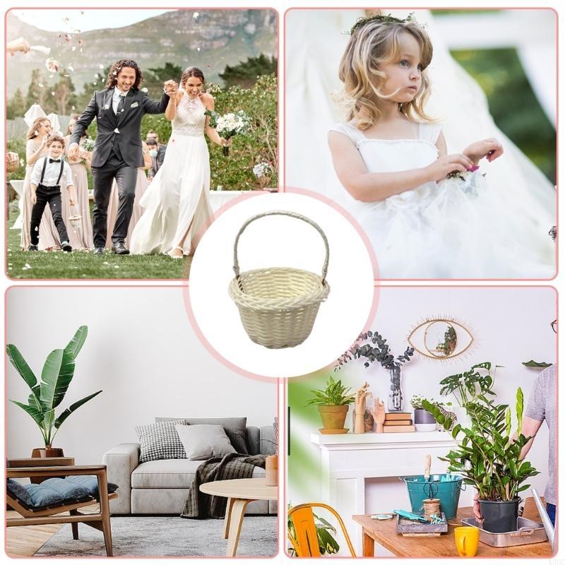 4x Handmade Rattan Basket Delicate Basket for Home Decoration and Wedding Flower X3UC