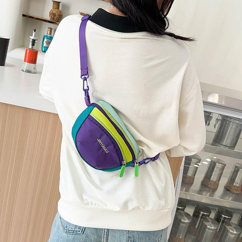 2025 Fashion Dopamine Contrast Color Men's and Women's Same Outdoor Sports Mountaineering Portable Waterproof Nylon Crossbody Breast Bag