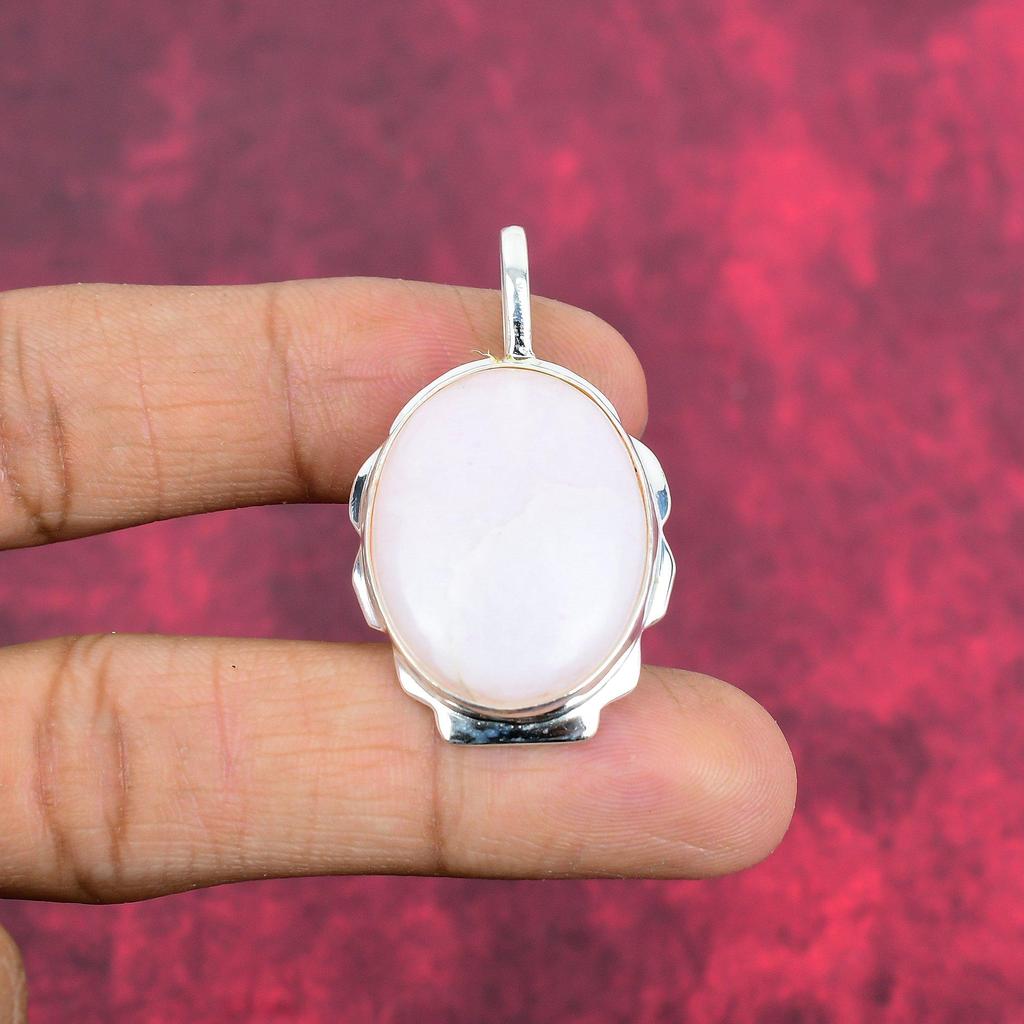 Pingente de Gema Opala Rosa Feito à Mão, Pingente de Prata de Lei Sólida 925 Joia de Design Único, Para Mulheres