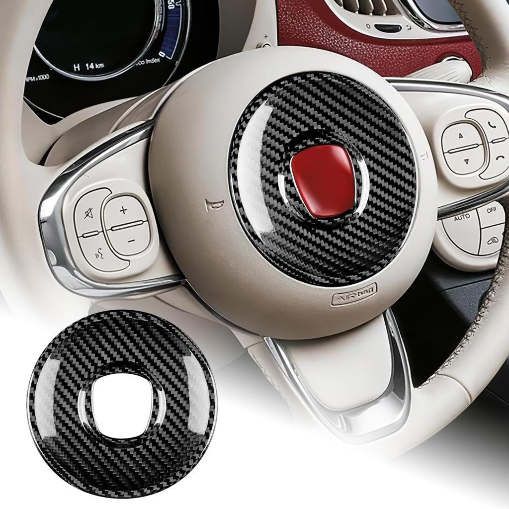 AIRSPEED Fiat 500 Abarth 595 595C 695 Abarth Interior Real Hard Carbon Fiber Car Steering Wheel Emblem Stylish Custom Interior Car Supplies with Tape