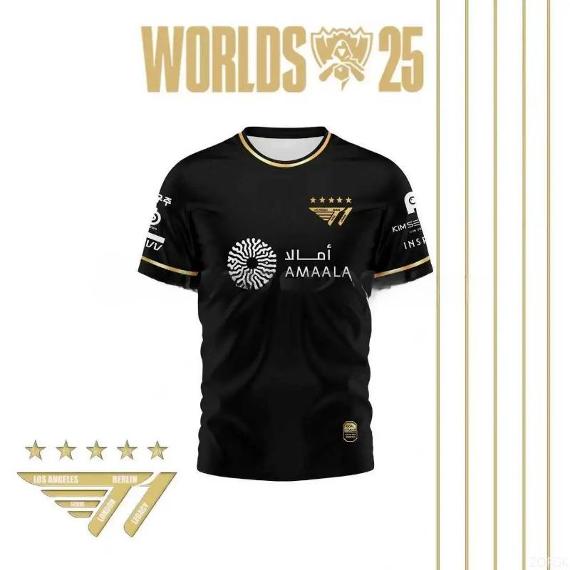 

Джерси Faker League of Legends 2025 Чемпион Мира Полностью черное командное джерси Футболка Lol Esports Lck T1 Команда Большой Топ S