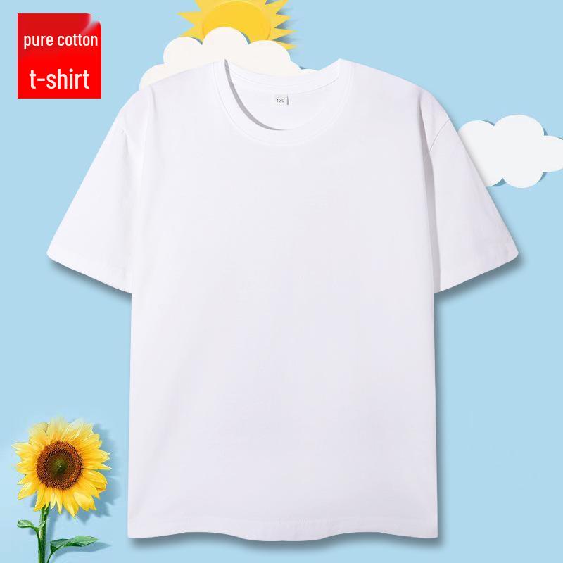 200g Pure Cotton Children s Short Sleeve Cultural Parent-Child T-Shirt - Customizable Logo, Blank, Class Uniform Size 150 белый