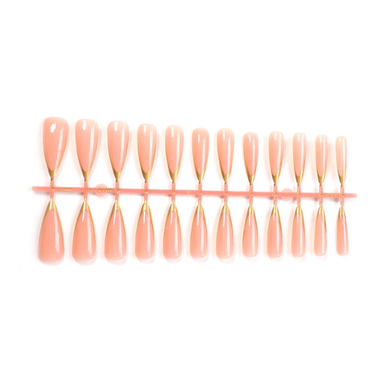 

Европейские и американские длинные заостренные золотые минималистичные французские накладные ногти - носимые патчи для нейл-арта