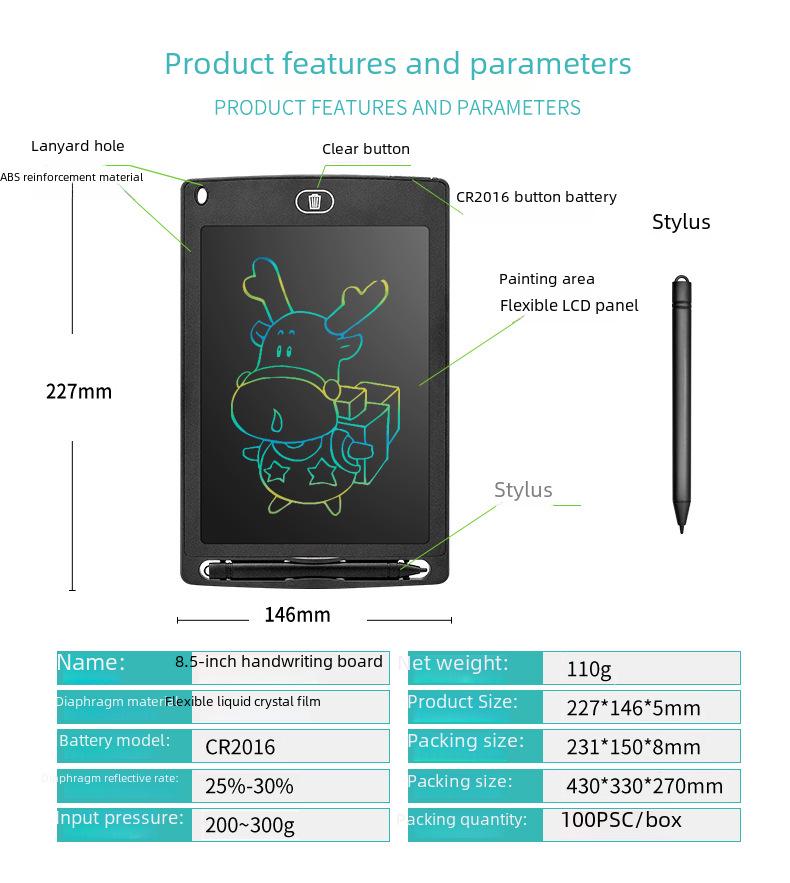 Children's Colorful LCD Handwriting Tablet - Available in 8.5", 10", and 12" Sizes for Writing and Drawing