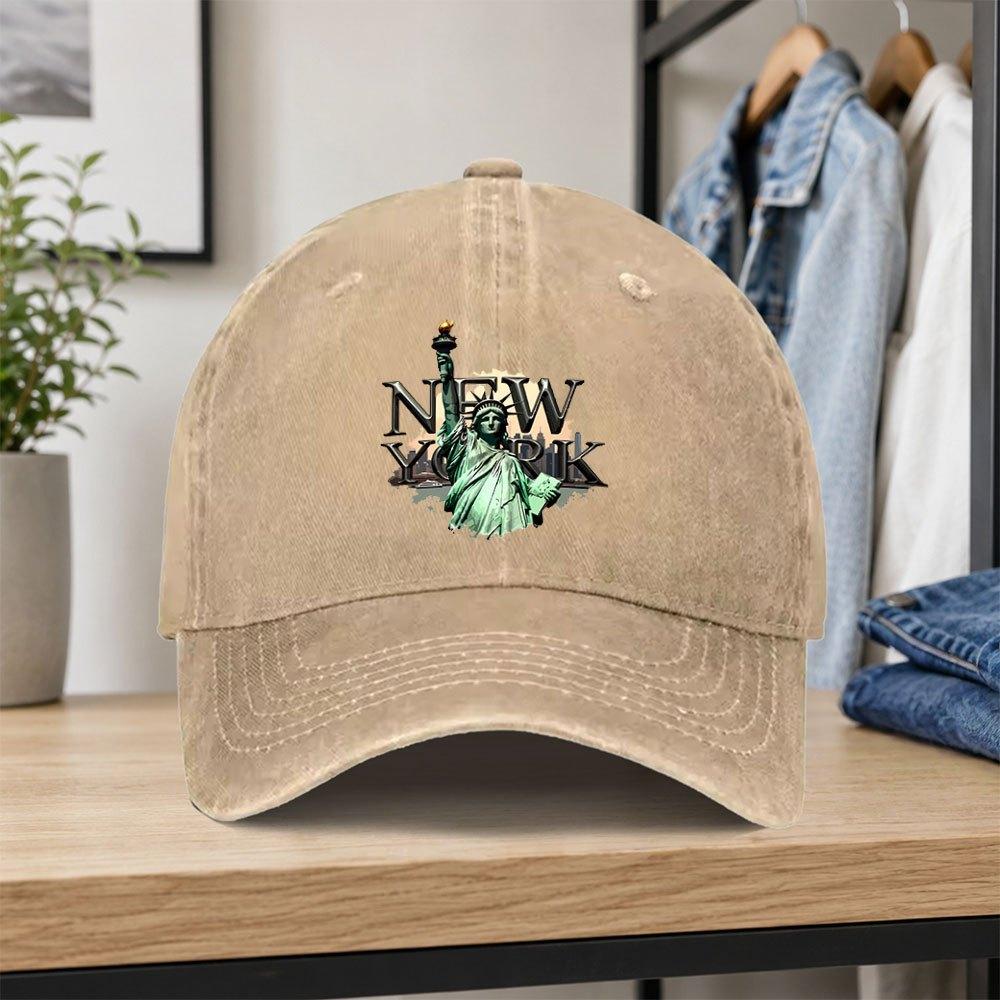 Vintage New York Statue Of Liberty Washed Baseball Cap Unisex Adjustable Duckbill Cap