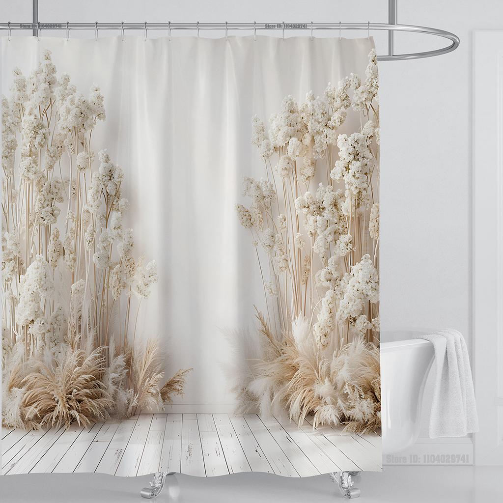 Plant Wheat Straw Shower Curtain Waterproof Shower Curtain Polyester Fabric 3D Printed Curtain Bathroom Decoration with Hooks