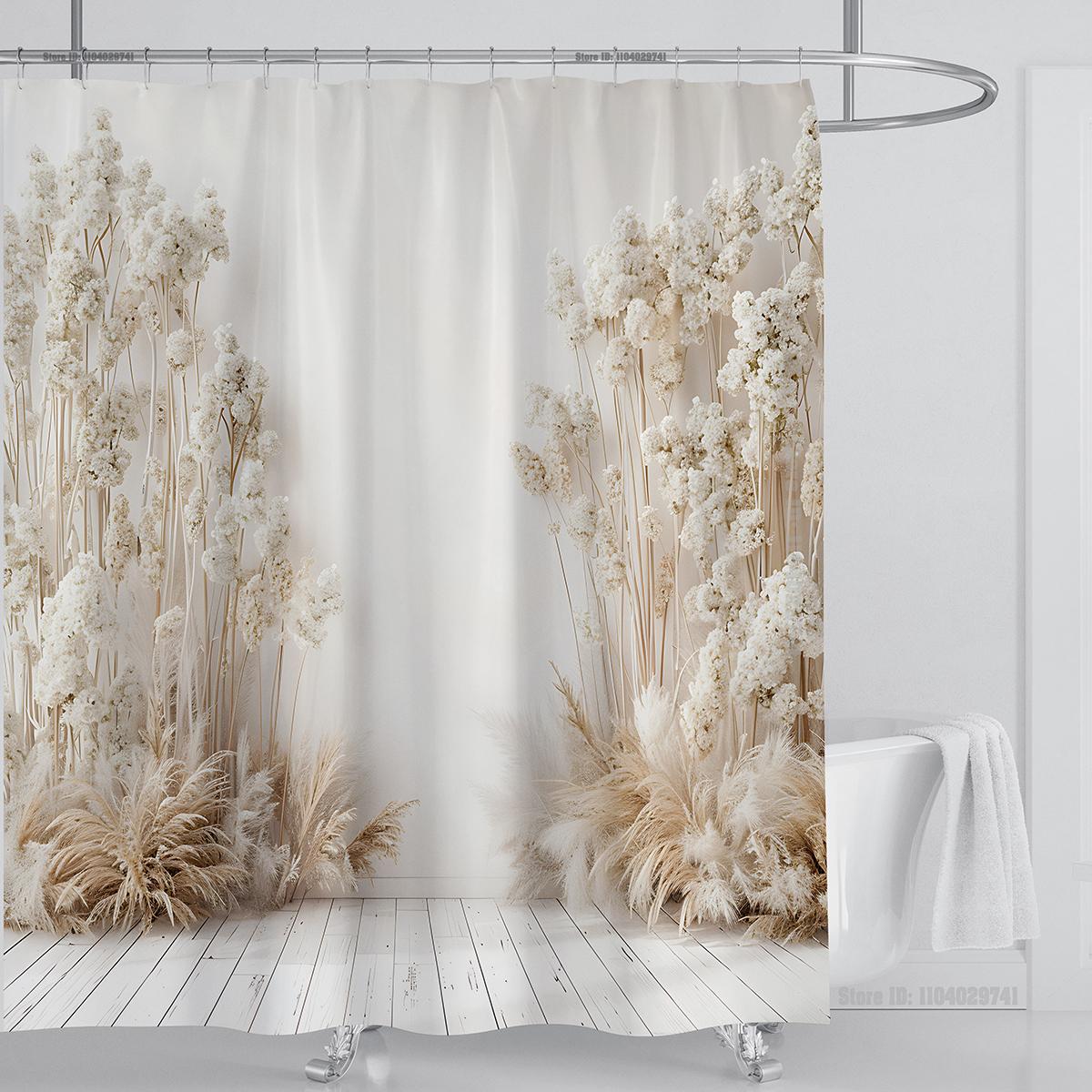 

Занавеска для душа из пшеничной соломы, водонепроницаемая, из полиэстеровой ткани, с 3D-печатью, украшение для ванной комнаты с крючками W150xH180cm