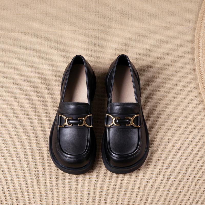 First Layer Cowhide Loafers Women's Spring and Autumn New Leather British Style Casual Versatile Small Leather Shoes Single Shoes Women's Shoes