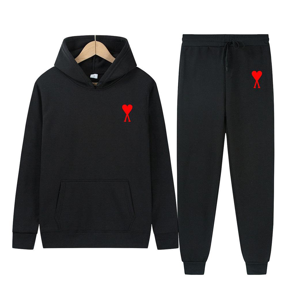 Spring Tide Brand Aml Classic Big Love Printing Men and Women the Same Couple Hooded Sweater Set
