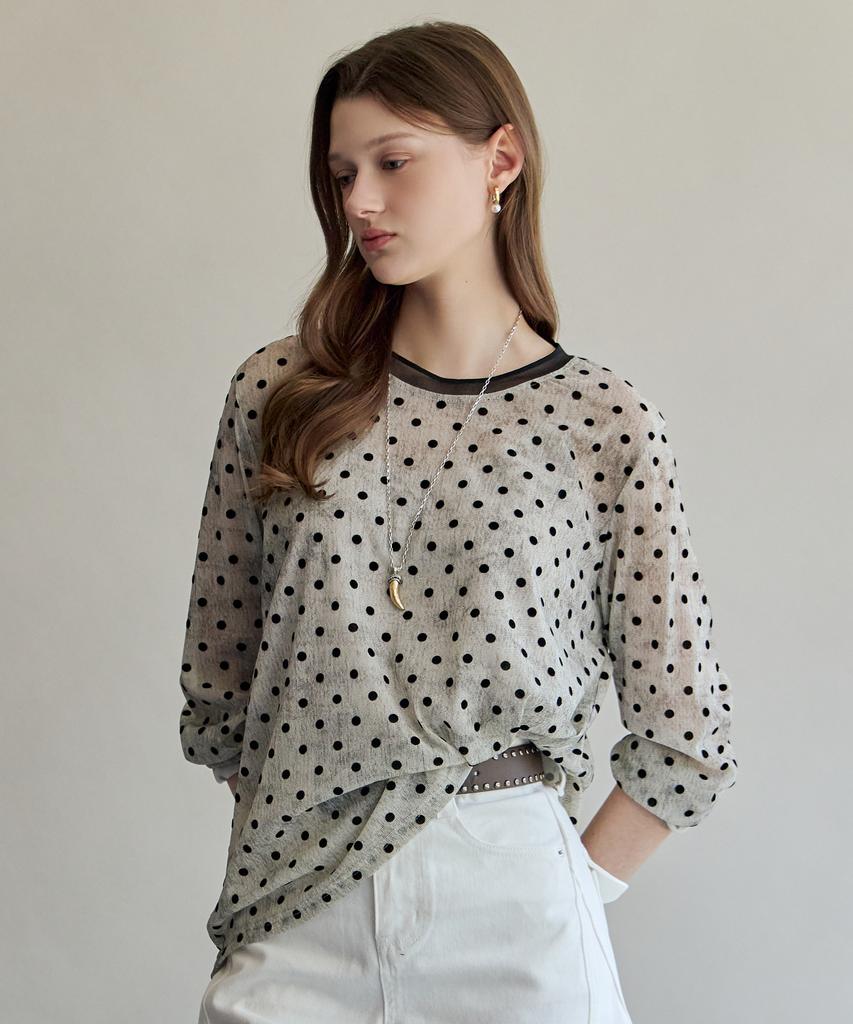 MAXZA Flock Dot Sheer Pearl Mix T-Shirt