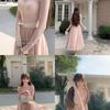 Sweet Narcissus Camellia Knit Dress with Lace Ruffle Collar & Flowy Gauze Skirt