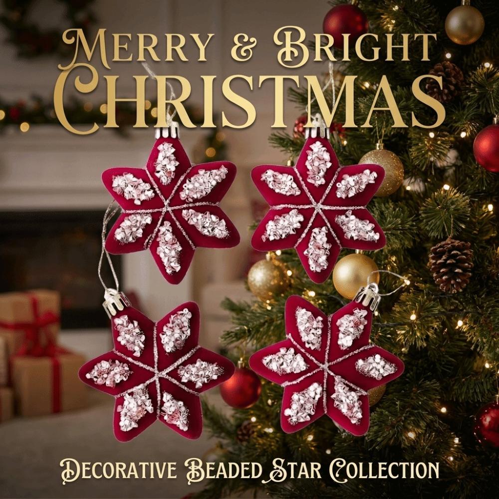 4/6PCS Hand-painted Flocked Finial Christmas Ball Hexagram Long Finial Hanging Ornaments Christmas