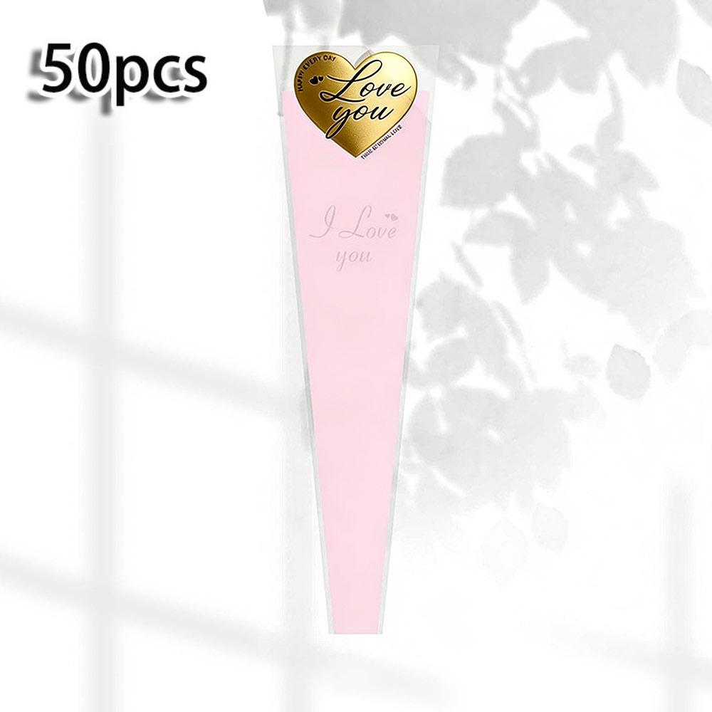 50pcs Love Heart Single Rose Sleeves Waterproof DIY Flower Wrapping Packa Transparent Floral Material Packaging