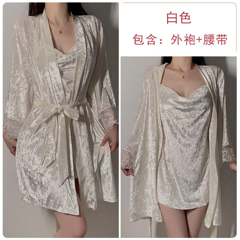 Women's Velvet Butterfly Cowl Neck Cami Sleep Dress with Robe for Fall Winter