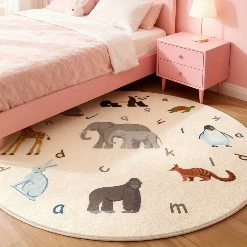 Blue White Cute Apple Pattern Round Rug Kawaii Fruit Soft Floor Padding Kids Bedroom Space Decor Accent Stylish Durable