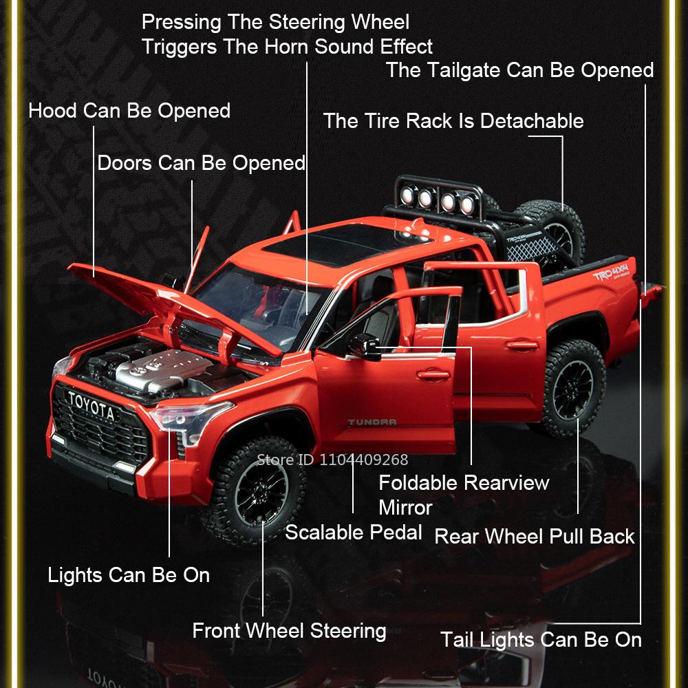 1:24 Tundra Lc80 Model Toy Diecast Alloy Car Front Wheel Steering Doors Opened Sound Light Pull Back Vehices For Children's Toys