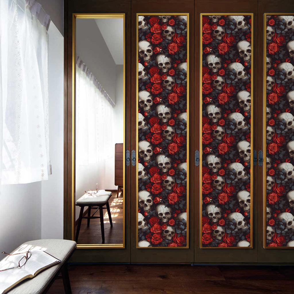 45x300CM Rose Skull Art Wall Decor Wall Stickers Pvc Self Adhesive Bathroom Kitchen Cupboard Backsplash Decor Decals