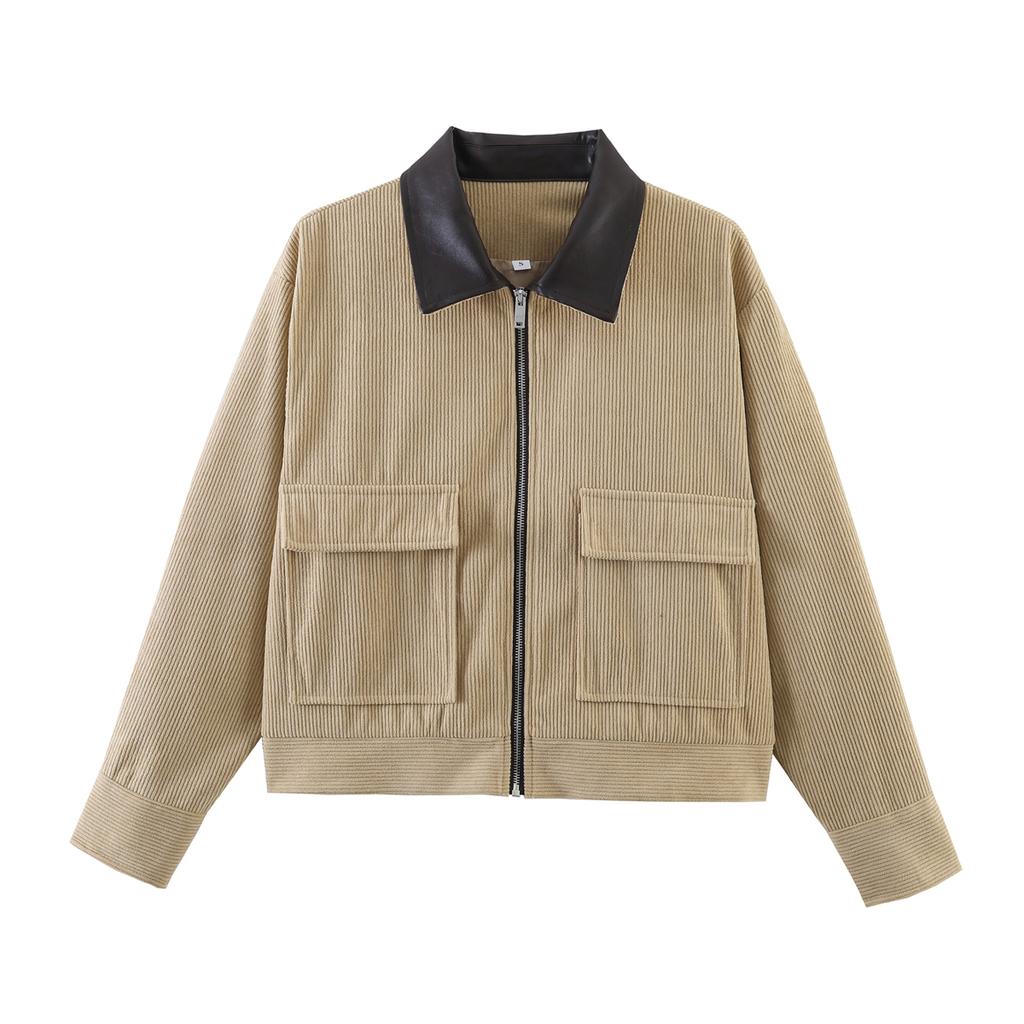 Frühlingsrosa Freizeitjacke Damen Lockerer Schnitt Streetwear Reißverschluss vorne Taschen Lounge Wear Tägliche Oberbekleidung