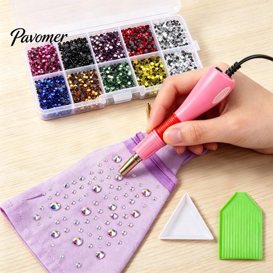 Flatback Rhinestone Setter Wand Hotfix Applicator Kit with 7 Tips, Hot Fix Crafting Supplies Tool, for DIY Clothing Fabric Craft Projects Shoes Bags
