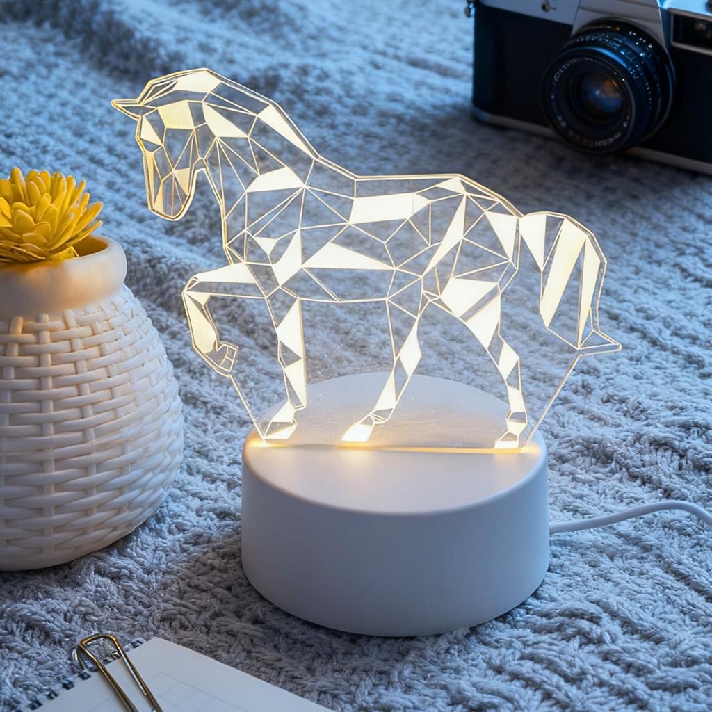 3D Visual Effects of Horse Night Lights, Creative Desktop and Bedroom Atmosphere Lights, and Night Lights for Room Decoration